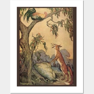 Vintage Aesop's Fables, the Fox, the Rooster and the Dog Posters and Art